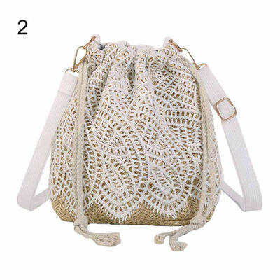 

Fashion Women Floral Lace Woven Drawstring Beach Crossbody Shoulder Bucket Bag