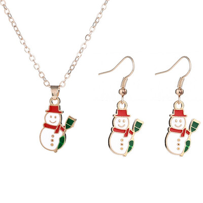 

2 PcsSet Fashion Christmas Cartoon Lovely Snowman Pendant Necklace Earrings