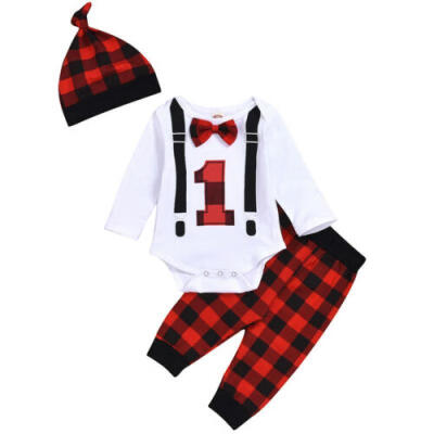 

Baby Boy Girl Newborn First Christmas Bow Long Sleeve Romper Pant Hat Outfit Set