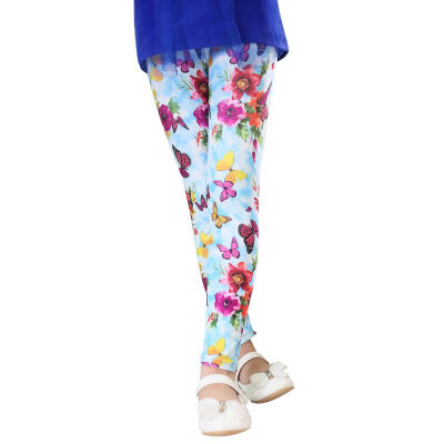 

New 2-13Y Children Girls Leggings Kids Butterfly Floral Flower Print Pants Girls Pants