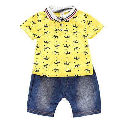 

Summer Baby Boys Short Sleeve Crown Print Tops Blouse ShirtShorts Children Casual Outfits Sets