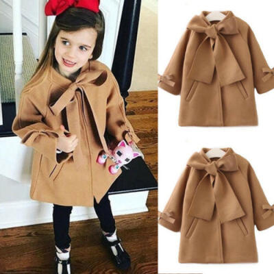 

New Toddler Kids Baby Girls Warm Bowknot Coat Overcoat Outwear Jacket Parka Top