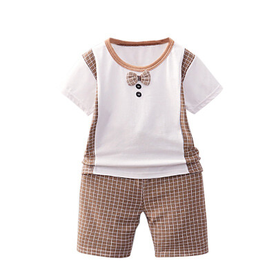 

Summer Kids Boys Short Sleeve Bow Tie Tops Blouse T-shirtPlaid Shorts Children Casual Outfits Sets Children Clothing