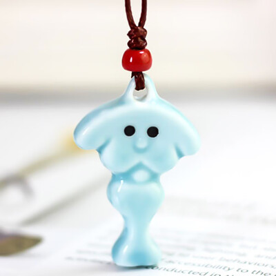 

Cartoon Handmade China Ceramic Dog Whistle Pendant Necklaces Women Sweet Romantic Whistle Leather Rope Necklaces