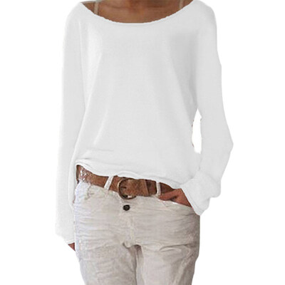 

Solid Color Casual Round Neck Long Sleeve Women Knitted T-shirt Bottoming Top