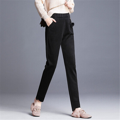 

Short-leg woollen harem pants for women fall&winter 2018 new Korean version of extra thick high waist show thin casual pants