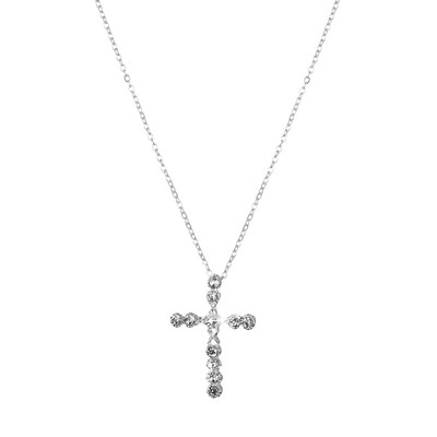 

Silver Plated Necklace Jewelry Women Wedding Fashion Cross CZ Crystal Zircon Stone Pendant Necklace Christmas Gift