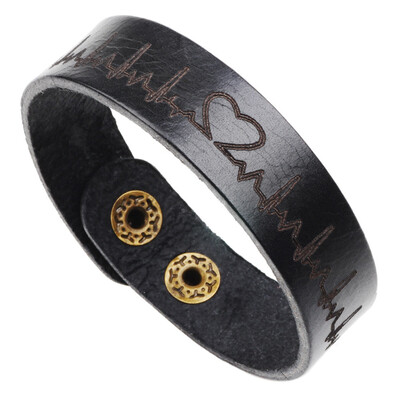 

2019 Punk Bracelets Bangles Heartbeat Leather Button Bracelets Men Women Nurse Doctor Jewelry Accessories Necessaries