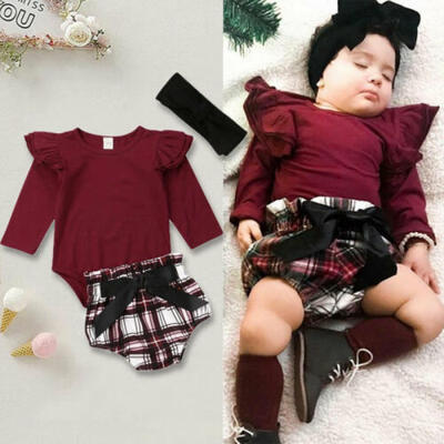

UK Newborn Baby Girl Romper Jumpsuit Tops Shorts Pants Outfits Clothes 3PCS Sets