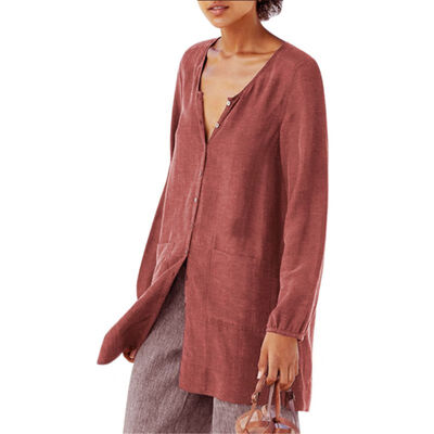 

Womens 2019 autumn new long-sleeved button V-neck solid color shirt casual loose long-sleeved shirt