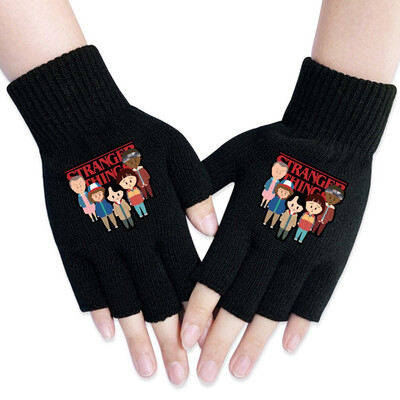 

Animemerch Stranger Things Gloves Eleven Demogorgon Cosplay Gloves Half Finger Gloves Printed Gloves Winter Warm Mitten