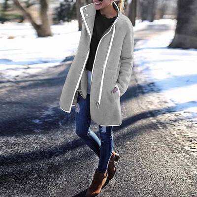 

Tailored Fashion Women Velvet Zipper Long Sleeve Solid Tops Thicker OutwearJacket Coat