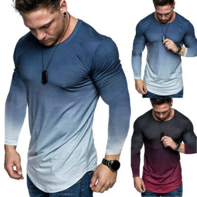 

3XL Mens Gradient Long Sleeve Sweatshirt T-Shirt Tops Casual Sportswear Hot