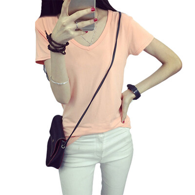 

Solid Color Summer Slim Fit Basic Top Casual Women V Neck Short Sleeve T-Shirt