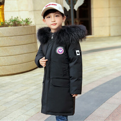 

Children boy winter jacket real fur hooded long coat parka kids big school 8 10 14 teens boy -30 Russia winter clothing overcoat