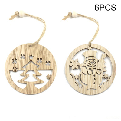 

6PCS Round Wooden Hanging Decoration Christmas Tree Decoration Festive Party Supplies