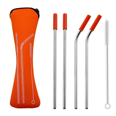 

Reusable Stainless Steel Drinking Straws With Cleaning Brush Silicone Cover Kitchen Bent Straight Drinks Straw Supplies