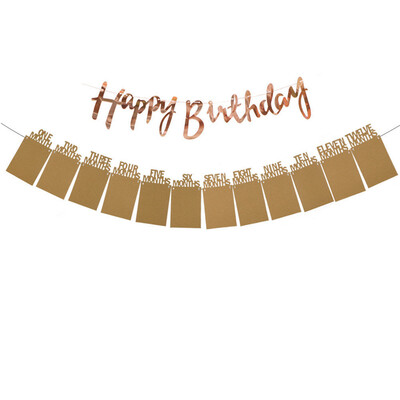 

Toponeto Baby Birthday Party Kraft Paper Photo Frame Pull Flag Decoration Letter Banner