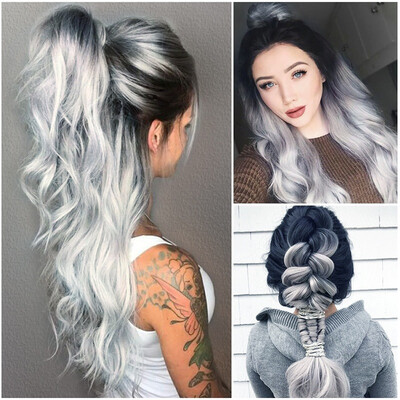 

Gobestart Sexy Women Long Hair Black Gradient Big Wave Long Curly Wigs Rose Net High Tempe