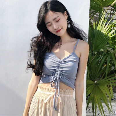 

Summer Women Deep V Neck Camis Elastic Bottoming Bow Sleeveless Knitted Female Top Female Base Tank Tops