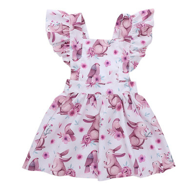 

New Summer Casual Baby Girls Cartoon Print Dresses Cotton Kids Toddler Flying Sleeve Princess Pageant Sundress 2019