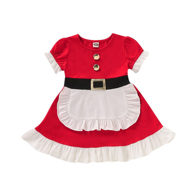 

Spring Summer Autumn New Baby Kids Girls Cotton Christmas Style Short Sleeve Dress Casual Comfortable Patchwork Princess Dress