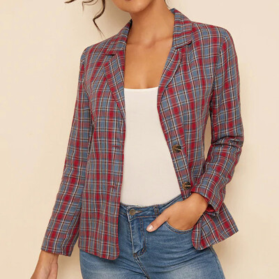 

Toponeto Womens Casual V-Neck Printed Plaid Top Blouse Warm Coat Outwear