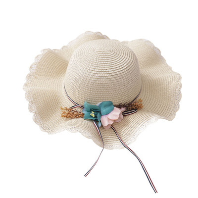 

Fashion Baby Kids Summer Sun Hat Girls Floral Design Beach Straw Hats Flat Cap 4-8 Years