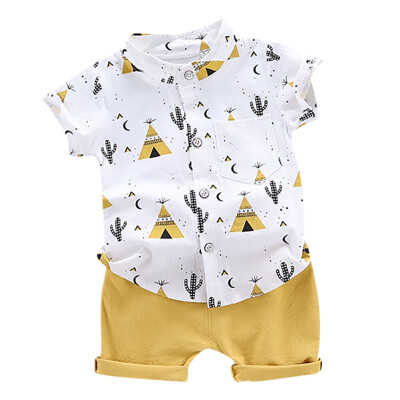 

Summer Baby Boys Casual Short Sleeve Floral pyramid Pattern shirt TopsShorts Costume Set