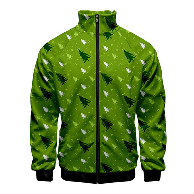 

Christmas Jacket Fashion 3D Color Printing Stand Collar Zipper Christmas Coat Santa Claus Print Color Long Sleeve Jacket