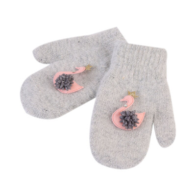 

Baby Gloves 4-10T Children Toddler Baby Thicken Girls Full Finger New Autumn Winter Warm Knitted Mittens Swan Pattern Gloves