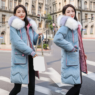 

Toponeto Women Fashion Outerwear Long Gold Velvet Cotton-padded Jacket Pocket Hooded Coat