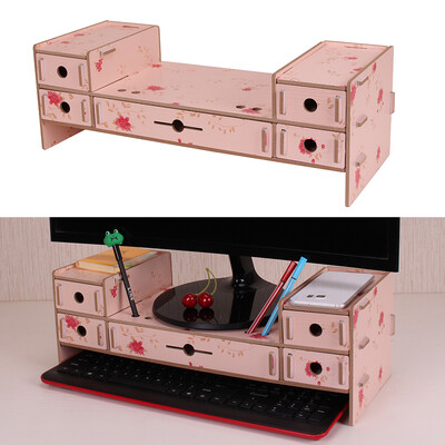 

5 Drawers Monitor Stand Riser Desktop Organizer with Keyboard Storage Slot for Office School Supplies