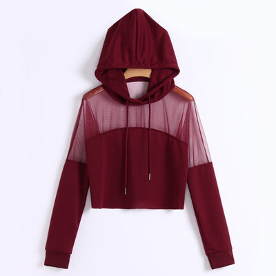 

2019 Women Sweatshirt Sexy Mesh Hoodies Streetwear Harajuku Autumn Patchwork Hoodie Female Cropped Clothes