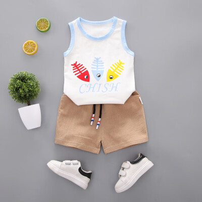 

Summer Baby Boys Sleeveless Cooton Cartoon Print Tops Blouse VestShorts Casual Outfits Sets