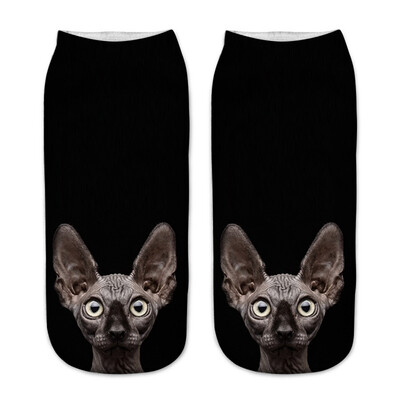 

1Pair Women Low Cut Ankle Socks Funny Socks Cat Cartoon 3D Printing Socks Cotton Hosiery Printed Socks