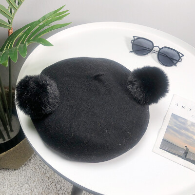 

Pepe Japanese soft sister double wool ball wool berets ladies autumn&winter Korean wave Joker painter hat pumpkin hat