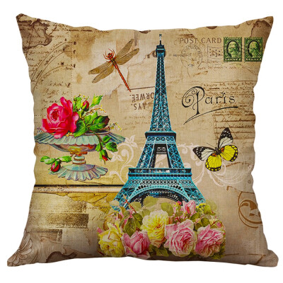 

〖Follure〗Eiffel Tower Cotton Linen Pillow Case Sofa Waist Throw Cushion Cover Home Decor