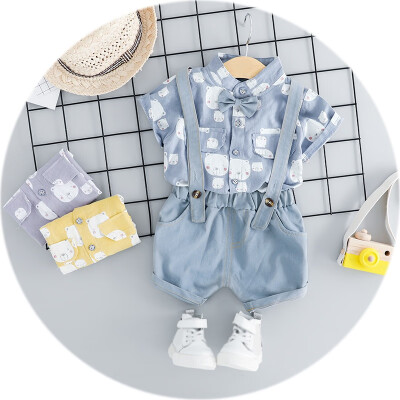 

US Shippment Baby Boy Clothes Set Summer Pint T-shirtCausal Shorts Toddler Baby Clothing with Tie Gentleman Clothes