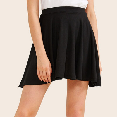 

Gobestart Women Short Stretch High Waist Plain Skater Flared Pleated Mini Skirt