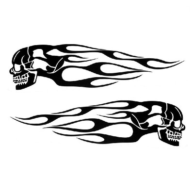 

Pair Universal Motorcycle Decal Gas Oil Tank Flames Skull Badge Sticker