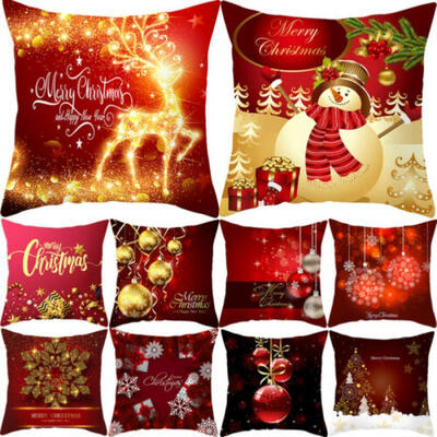 

New Christmas Xmas Linen Cushion Cover Throw Pillow Case Home Decor Festive Gift