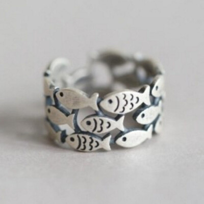 

Real 925 Sterling Silver Fish Ladies Adjustable Wedding Ring Fashion Sterling - Silver - Jewelry Girls Gift