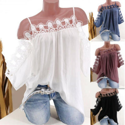

Fashion Womens short Sleeve Baggy shirt lace Tops Ladies Blouse plus size -5XL