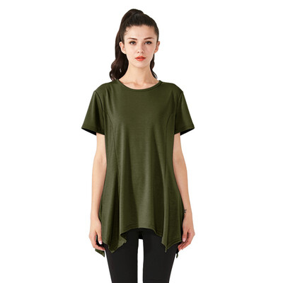 

New 2018 Summer t-shirt Women Solid long Sleeve T Shirt O-Neck Long Tunic Top Irregular Hem T-shirt Causal Loose Female Tops