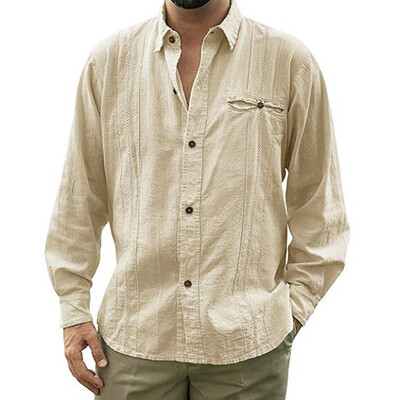 

Toponeto Fashion Mens Casual Turn-down Collar Button Solid Beach Long Sleeve Top Blouse