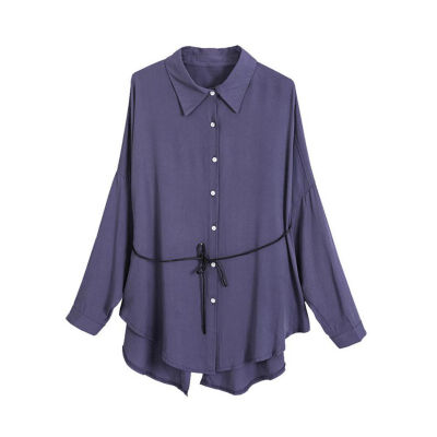 

EFINNY Women Mid-length Long Blouse Spring Autumn Long Sleeve Solid Color Loose Shirt Chiffon Blouse with Belt