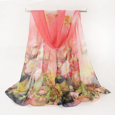 

Gobestart Fashion Women Flower Print Long Soft Wrap Scarf Simulation Silk Shawl Scarves