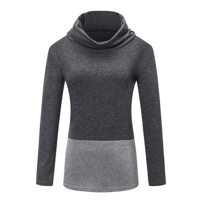 

Leisure Women T-Shirt Solid Long Sleeve High Collar Stitching Slim Fit Tops