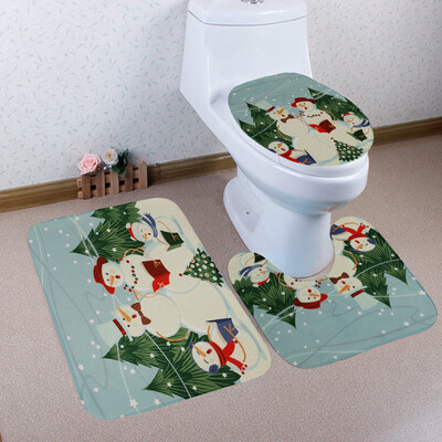 

Toponeto 3PCS Christmas Bathroom Non-Slip Pedestal Rug Lid Toilet Cover Bath Mat Set